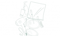 Illustrated images of common bathroom beauty items.