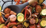Grilled Cheddar Sausage and Pepper Skillet, an easy grilling recipe