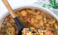 Creamy sausage and spinach gnocchi, a one skillet recipe from Greens N Chocolate.