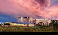 A storm cloud approaches the sky over Fairview Southdale Hospital, which has won back-to-back five-star awards from the Centers for Medicare and Medicaid Services. 