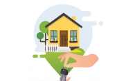 An illustration of a seller passing house keys to a buyer.