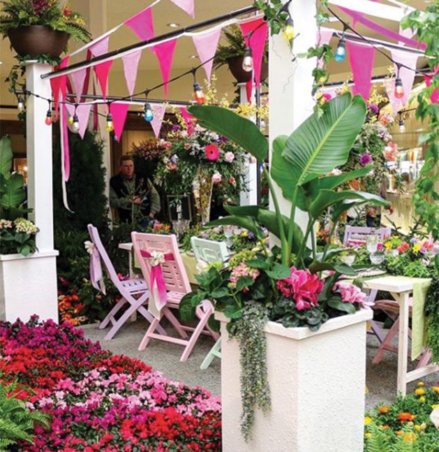 A flower display at the Galleria Garden Party