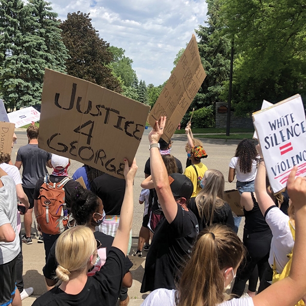 Protesters at a march for justice for George Floyd in Edina