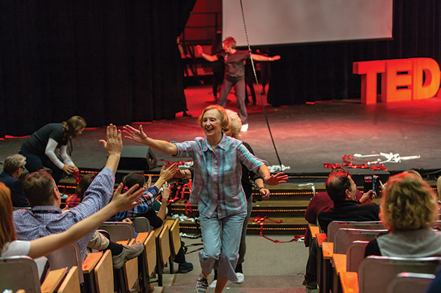 TEDx Edina Edina Senior Center leads Flash Mob out of auditorium