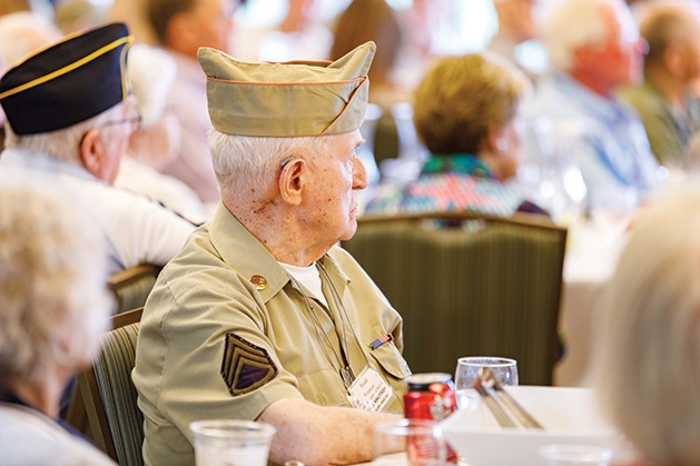 A veteran looks on at the Edina Veterans Dinner