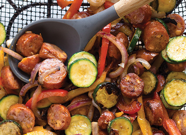 Grilled Cheddar Sausage and Pepper Skillet, an easy grilling recipe