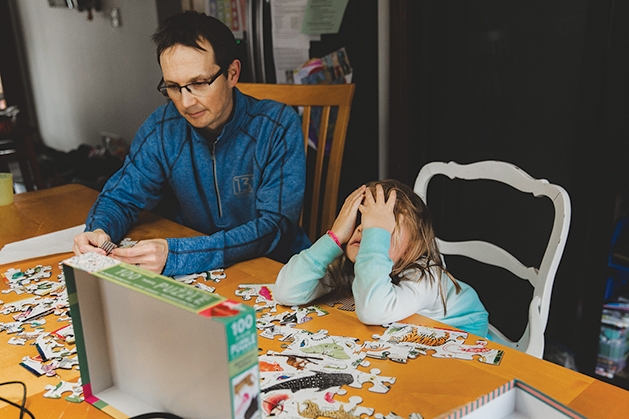 Dad and child distance learning