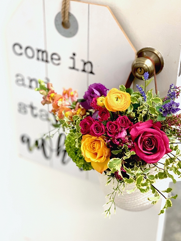 May Day basket hanging from door handle