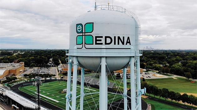 The Edina watertower seen from the air.