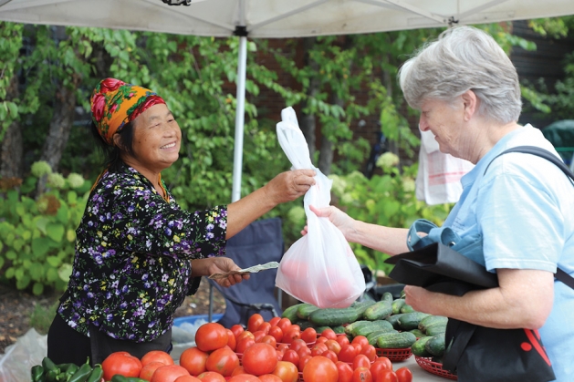 Vegetable stall at the Edina Farmers Market.