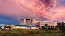 A storm cloud approaches the sky over Fairview Southdale Hospital, which has won back-to-back five-star awards from the Centers for Medicare and Medicaid Services. 