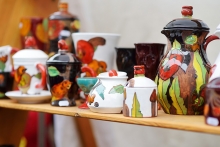 Ceramics sit on a shelf at the Edina Fall Into the Arts Festival