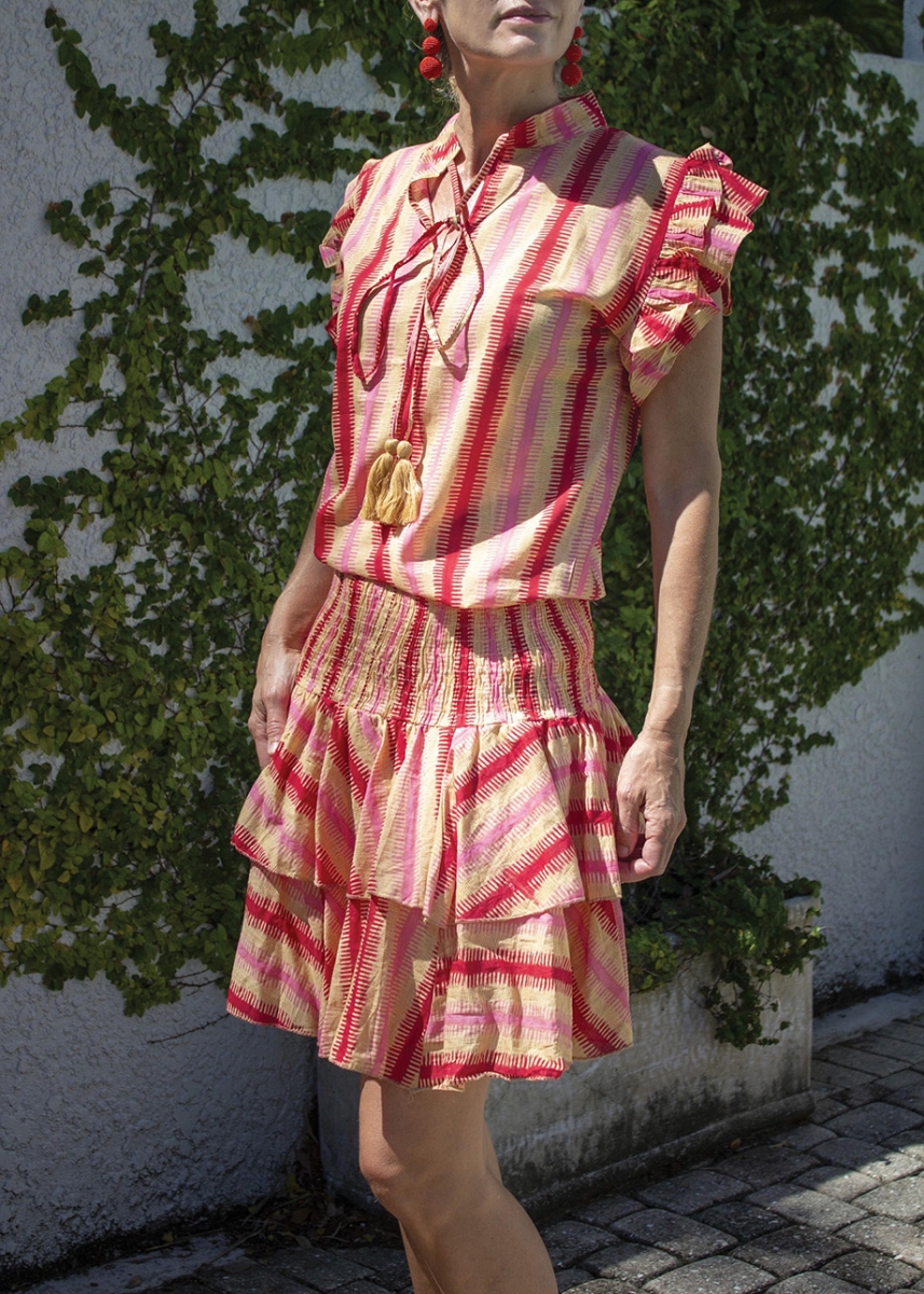 Cece Cabana red and pink striped dress.