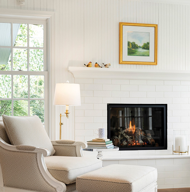 The fireplace in the remodeled Bennett kitchen in Edina.