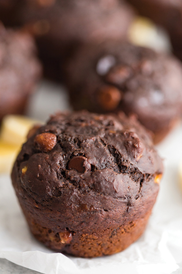 Greek Yogurt Chocolate Banana Muffins