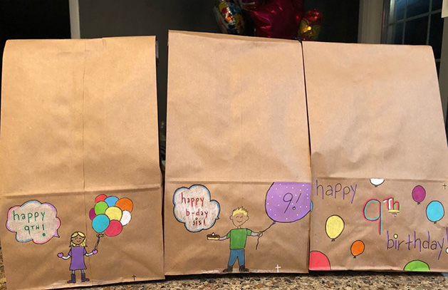 Three bags decorated for Bradley Smith's daughter's birthday.